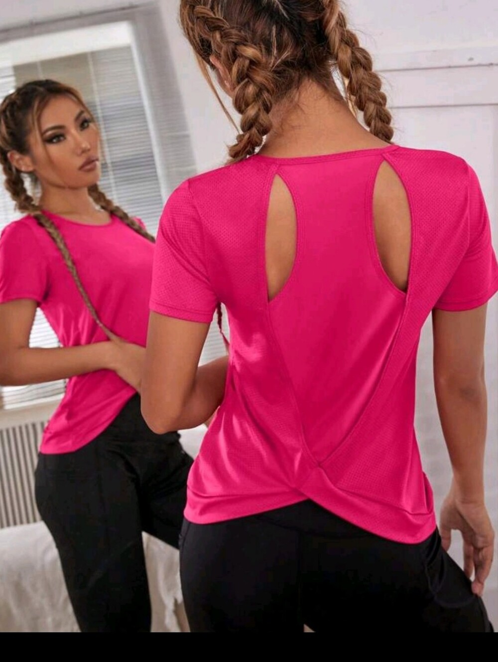 SHEIN Sport Gameset Solid Color Hollow Out Sport T-Shirt Size 12 Hot Pink